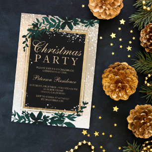 Invitation typographie dorée feuille neige élégant chic Noël