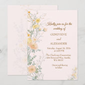 Invitation typographie dorée Fleurs sauvages pêche (Devant / Derrière)