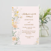 Invitation typographie dorée Fleurs sauvages pêche (Debout devant)