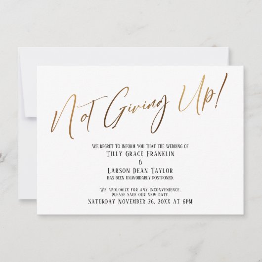 Invitation Typographie dorée qui ne renonce pas ! Report de m (Devant)