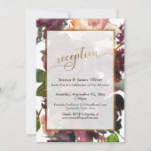 Invitation Typographie dorée Réception Bourgogne Fleurs peint (Devant)