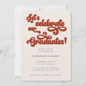 Invitation Typographie Double Diplômé Inspirée Rétro Rouge (Devant)