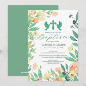 Invitation Typographie du baptême avec cadre de fleurs d'été (Devant / Derrière)