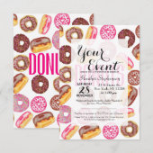 Invitation Typographie du Donut rose et aquarelle Coupe d'âne (Devant / Derrière)