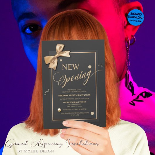 Invitation Typographie du ruban d'or Restaurant Nouvelle ouve