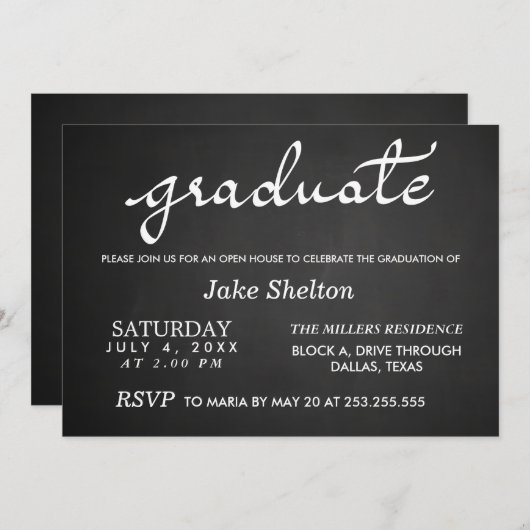 Invitation Typographie du tableau noir Diplôme d'un Open Hous (Devant / Derrière)