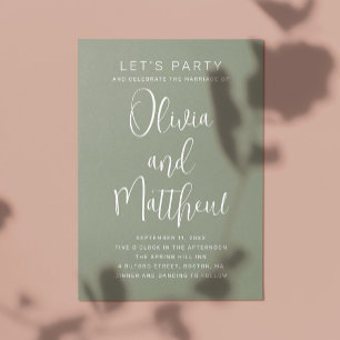 Invitation Typographie écriture mariage vert sauge + détails 