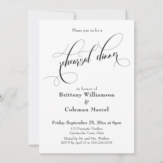Invitation Typographie élaborée Dîner simple de répétition (Devant)
