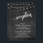 Invitation Typographie Élaborée Tableau Éclairé de Réception<br><div class="desc">Cette carte de réception de mariage sophistiquée mais rustique présente une image de fond de tableau noir texturé sur laquelle est superposée une image représentant des guirlandes de lumières blanches scintillantes. J'ai utilisé une police de caractères cursive élégante et tourbillonnante pour rendre les graphiques représentant le mot "réception" ; au...</div>