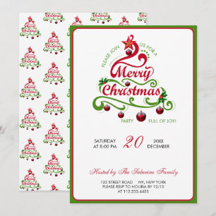 Invitation Typographie élégante et ludique d'arbre de Noël to