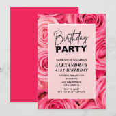 Invitation Typographie élégante Floral Rose Roses 41e anniver (Devant / Derrière)