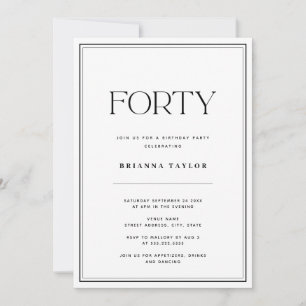 Invitation Typographie élégante Noir & Blanc 40e anniversaire