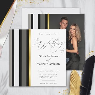 Invitation Typographie élégante Noir Blanc Or Mariage