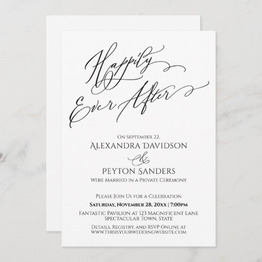 Invitation Typographie Élégante Réception de Félicité Éternel (Devant / Derrière)