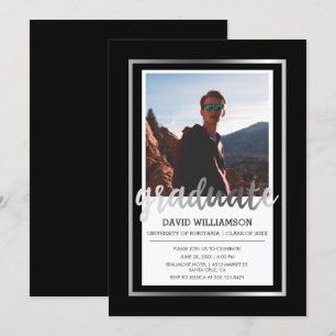 Invitation Typographie en argent et noir   Photo Graduation P