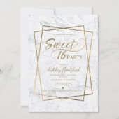 Invitation Typographie en faux or moderne marbre Sweet 16 (Devant)