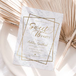 Invitation Typographie en faux or moderne marbre Sweet 16<br><div class="desc">Typographie de script en faux or moderne géométrique marbre blanc Sweet 16 anniversaire invitation de fête avec typographie tourbillonnante et un cadre géométrique de bande d'or minimaliste sur élégant marbre blanc moderne.</div>