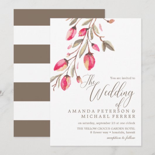Invitation Typographie en fleur délicate mariage rustique ver (Devant / Derrière)
