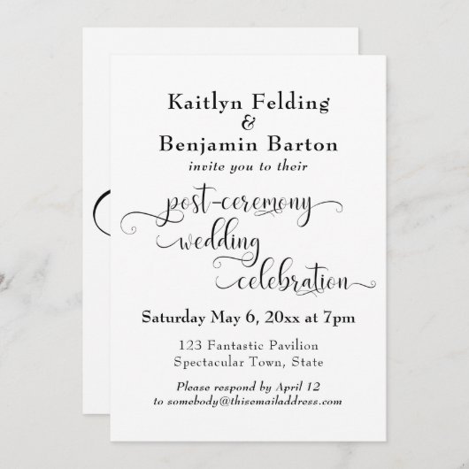 Invitation Typographie En Frottement Réception Après Mariage  (Devant / Derrière)