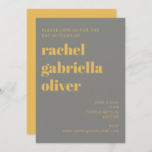 Invitation Typographie en gras Bat mitzvah jaune et gris