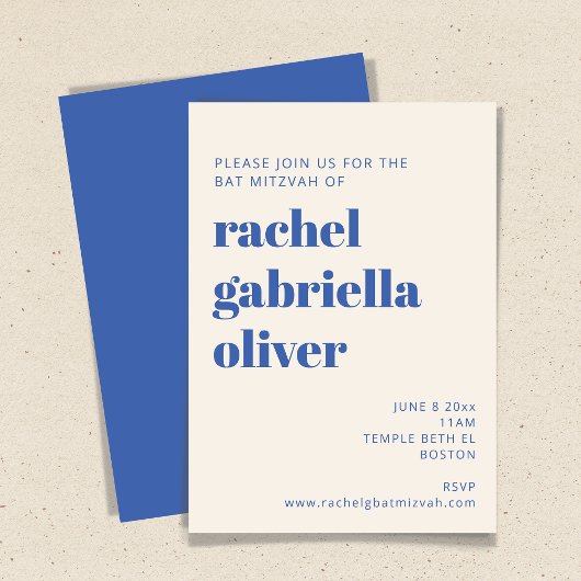 Invitation Typographie en gras Bleu d'ivoire Bat mitzvah mode