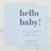 Invitation Typographie en gras Bleu doux Moderne Baby Shower (Devant / Derrière)