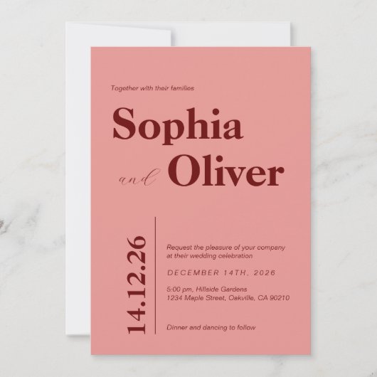 Invitation Typographie en gras Mariage rose (Devant)