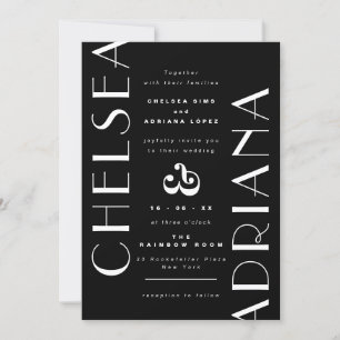 Invitation Typographie en gras Noir Blanc Décontracté Mariage