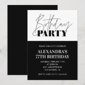 Invitation Typographie en gras noir et blanc 77e anniversaire (Devant / Derrière)