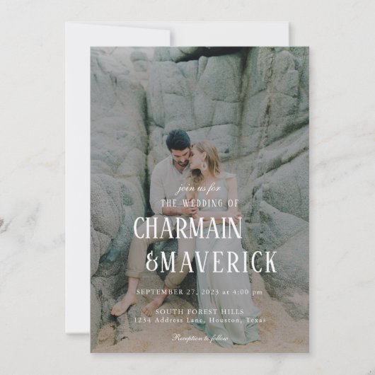 Invitation Typographie en gras Photo Code QR Mariage (Devant)