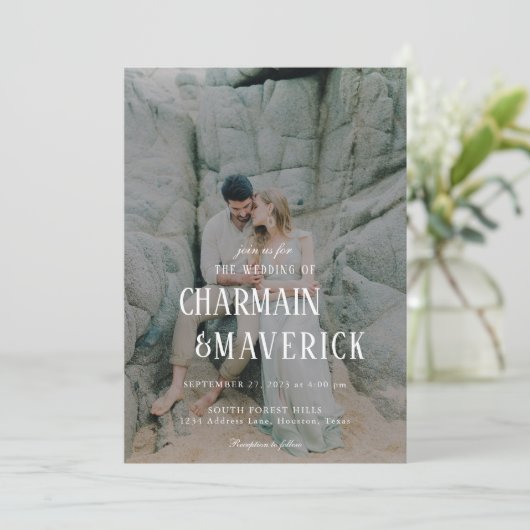 Invitation Typographie en gras Photo Code QR Mariage (Debout devant)