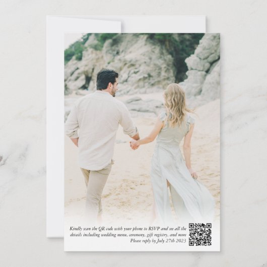Invitation Typographie en gras Photo Code QR Mariage (Dos)