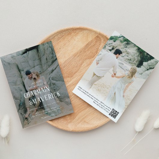 Invitation Typographie en gras Photo Code QR Mariage