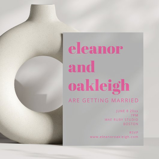 Invitation Typographie en gras rose chaud et gris Mariage mod