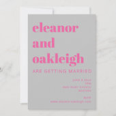 Invitation Typographie en gras rose chaud et gris Mariage mod (Devant)