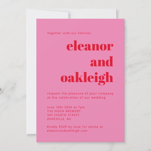 Invitation Typographie en gras rose rouge moderne Mariage chi (Devant)