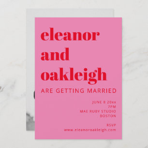 Invitation Typographie en gras rose vif Mariage photo