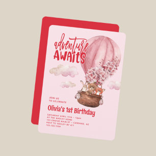 Invitation Typographie en gras Rouge rose 1er anniversaire