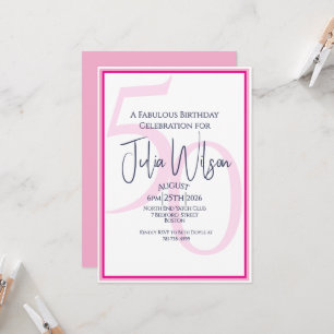 Invitation Typographie Féminine Moderne Rose 50e Anniversaire