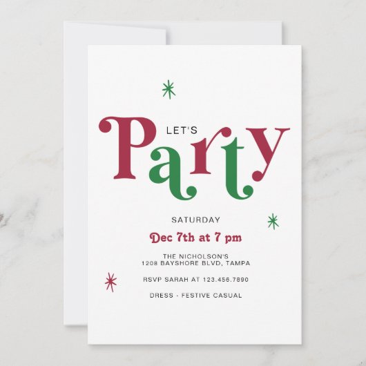 Invitation Typographie festive Faisons la fête Vacances fanta (Devant)