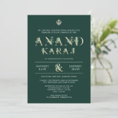 Invitation Typographie feuille Green Anand Karaj Sikh Mariage (Debout devant)