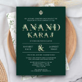 Invitation Typographie feuille Green Anand Karaj Sikh Mariage