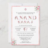 Invitation Typographie florale rose Anand Karaj Sikh Mariage (Devant)