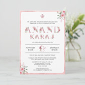Invitation Typographie florale rose Anand Karaj Sikh Mariage (Debout devant)