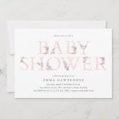 Invitation Typographie florale simple Baby shower rose (Devant)