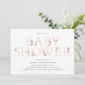 Invitation Typographie florale simple Baby shower rose (Debout devant)