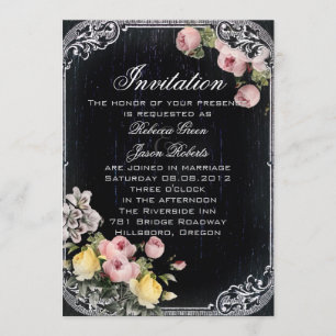 Invitation typographie florale vintage tableau noir mariage