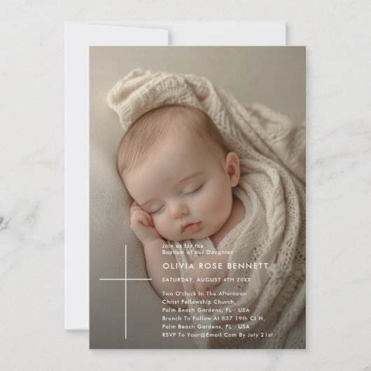 Invitation Typographie Genre Neutre Superposition Photo Baptê (Devant)