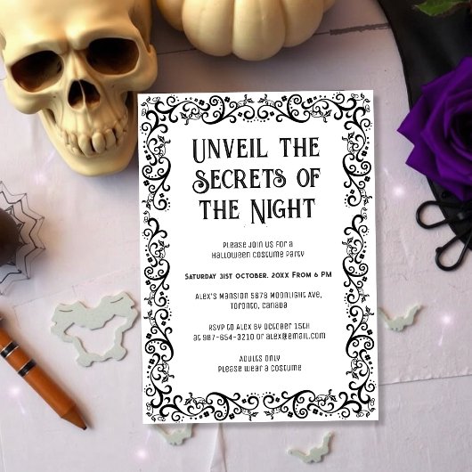 Invitation Typographie gothique noire et blanche Halloween