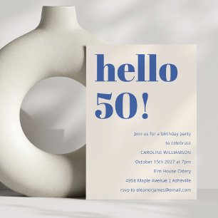 Invitation Typographie Gras Anniversaire 50 Ans Bleu Ivoire M